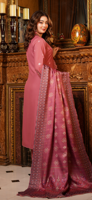 Dusky Pink Embroided 3pc Linen Suit