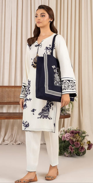 Cream & Navy 2pc Bag Suit