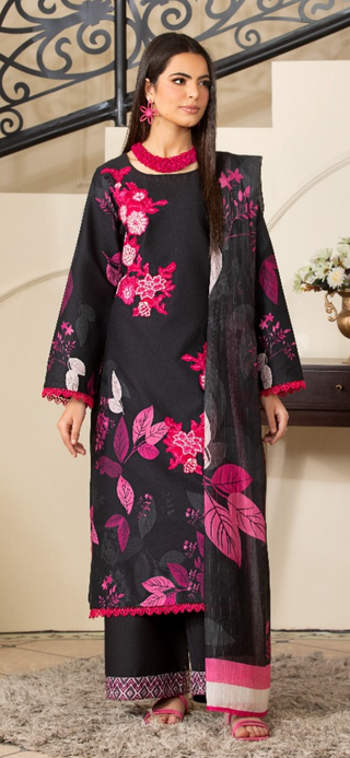 Black 3pc Floral Embroided Suit