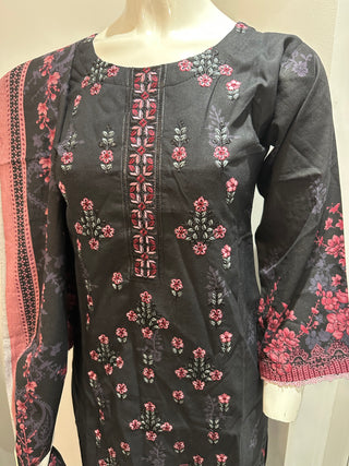 Black/Pink 3pc Dhanak Suit
