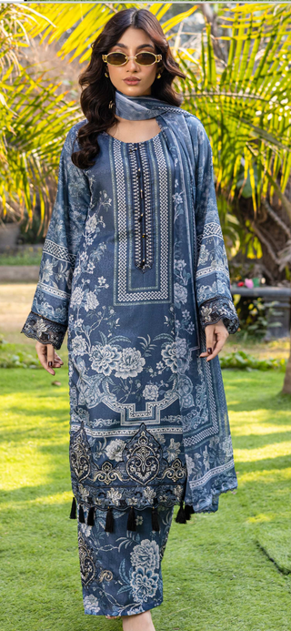 Denim Blue 3pc Jaquard Lawn Suit