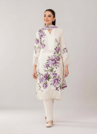 Cream/Purple Floral 3pc Lawn Suit