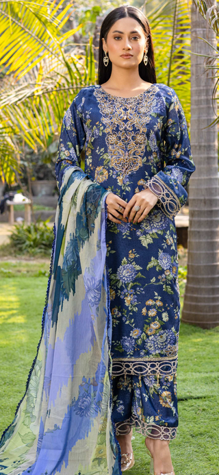 Navy 3pc Jaquard Lawn Suit