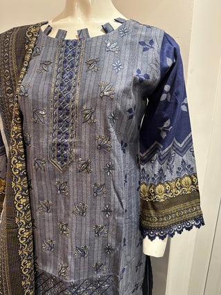 Grey/Navy 3pc Dhanak Suit