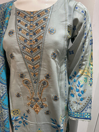 Grey 3pc Dhanak Suit