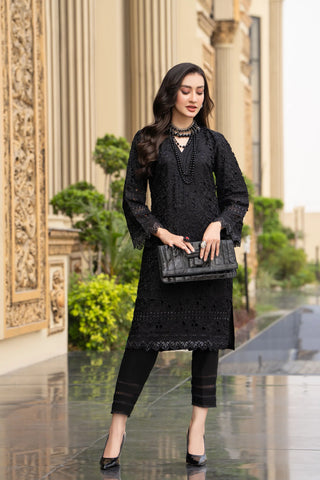 Black 2pc Dhanak with Cut Work Design