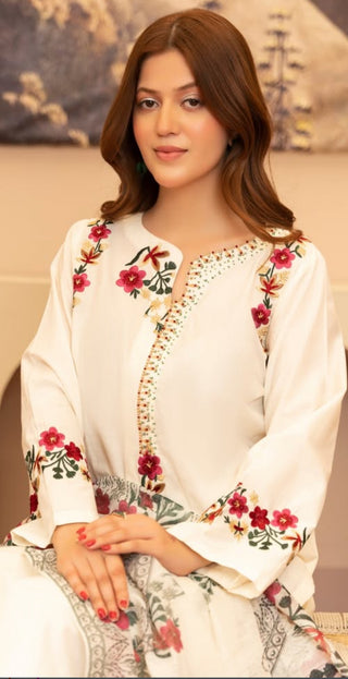 White Elegant Floral 3pc Suit