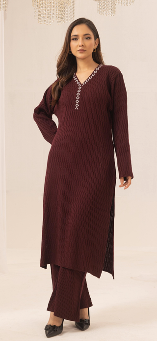 Maroon 2pc CableKnit Shalwar Kameez