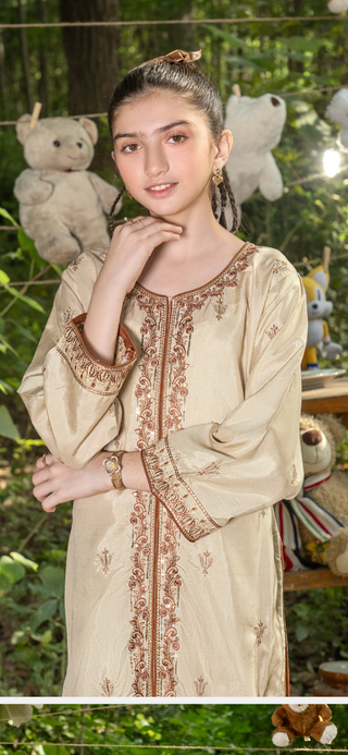 Kids Beige Raw Silk Co-Ord