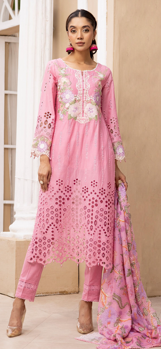 Pink Chickenkari Lawn Suit with cutwork