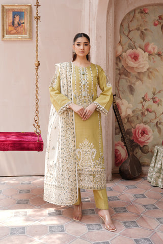Lemon 3pc Cotton Suit with Printed Dupatta