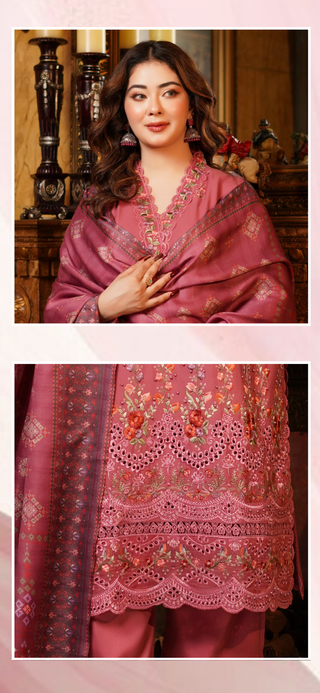 Dusky Pink Embroided 3pc Linen Suit