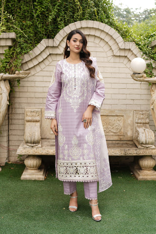 Lilac 3pc Cotton Suit with Printed Dupatta