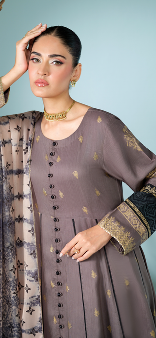 Grey 3pc Viscose Dress with Soft Scarf