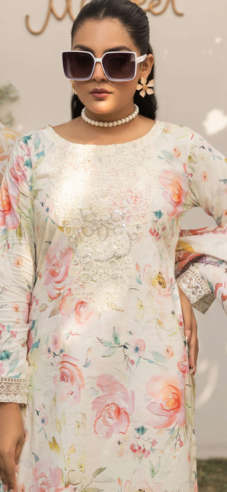 Cream Floral 3pc Suit