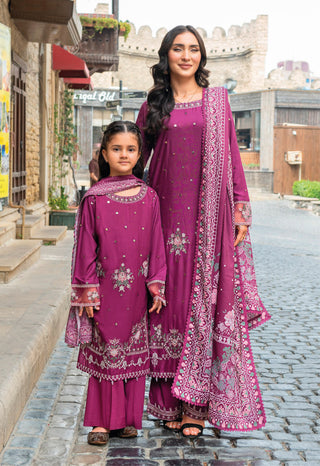 Plum 3pc Mother & Daughter Winter Linen Suit