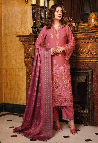 Dusky Pink Embroided 3pc Linen Suit