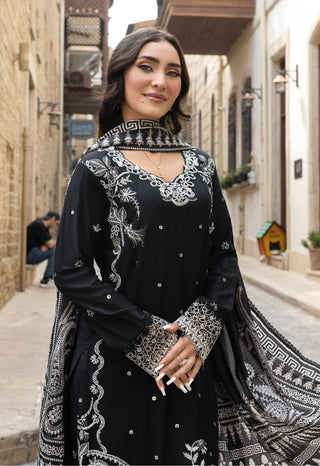 Black 3pc Mother & Daughter Winter Linen Suit