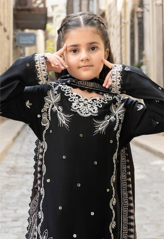 Black 3pc Mother & Daughter Winter Linen Suit