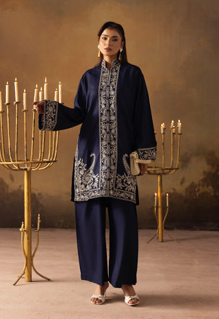 Navy Dhanak Embroided Co-Ord