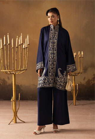 Navy Dhanak Embroided Co-Ord