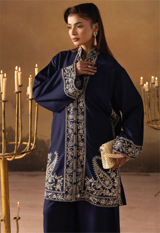 Navy Dhanak Embroided Co-Ord