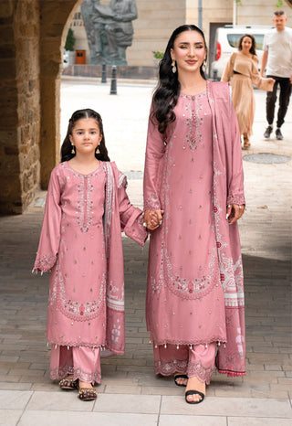 Dusky Pink 3pc Mother & Daughter Winter Linen Suit