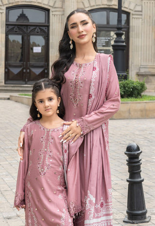 Dusky Pink 3pc Mother & Daughter Winter Linen Suit