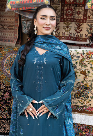 Teal 3pc Mother & Daughter Winter Linen Suit