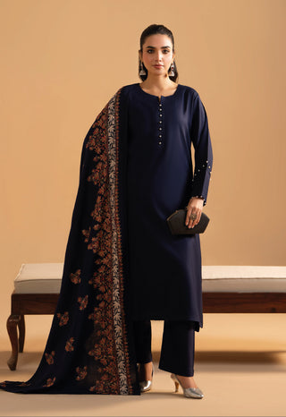 Navy Raniya.h 3pc Dhanak Suit