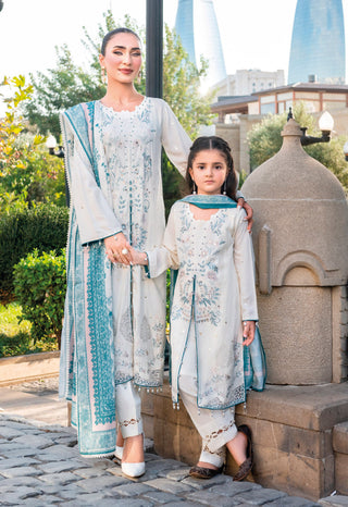 White 3pc Mother & Daughter Winter Linen Suit