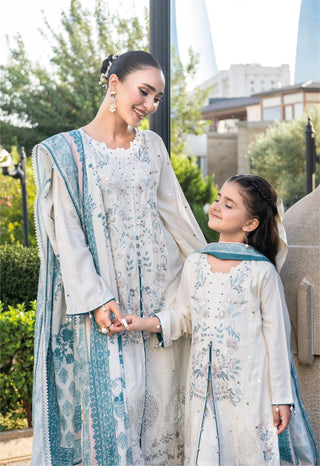 White 3pc Mother & Daughter Winter Linen Suit