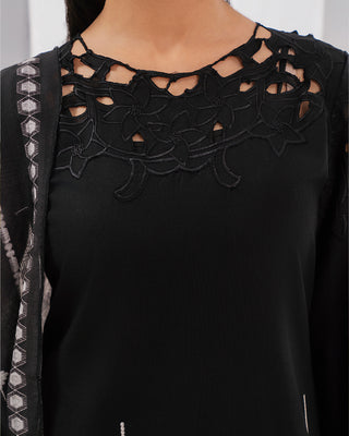 Black/White Floral 3pc Lawn Suit