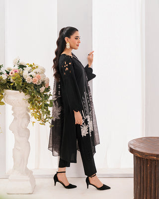 Black/White Floral 3pc Lawn Suit