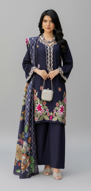 Navy Raniya.h 3pc Linen Suit