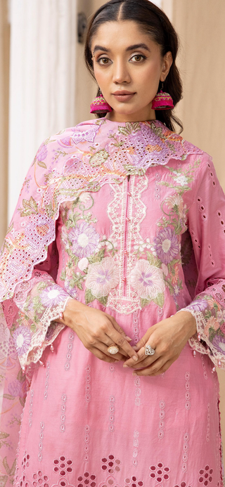 Pink Chickenkari Lawn Suit with cutwork
