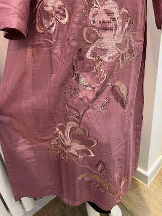 DuskyPink Linen Embroided 1pc Maxi