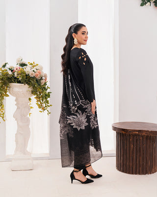 Black/White Floral 3pc Lawn Suit