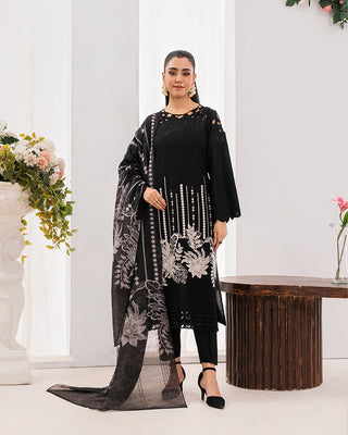 Black/White Floral 3pc Lawn Suit