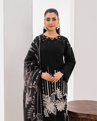 Black/White Floral 3pc Lawn Suit