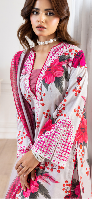 White/Pink Floral Farshi Suit