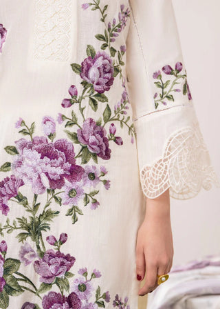 Cream/Purple Floral 3pc Lawn Suit