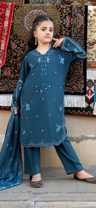 Teal 3pc Mother & Daughter Winter Linen Suit