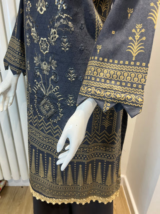 Charcoal/Gold 3pc Dhanak Suit