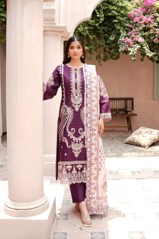 Plum 3pc Cotton Suit with Printed Dupatta