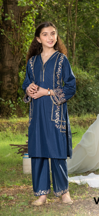 Kids Navy Raw Silk Co-Ord