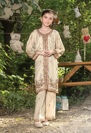 Kids Beige Raw Silk Co-Ord
