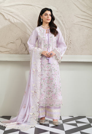 Lilac 3pc Viscose Suit with Full Embroidery