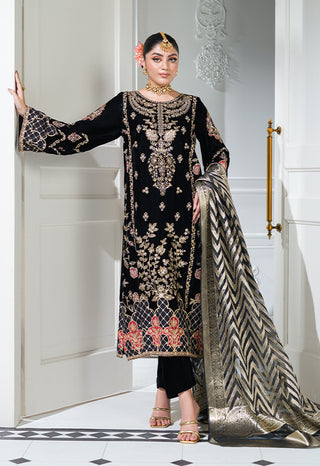 Black 3pc Velvet Suit with Organza Scarf