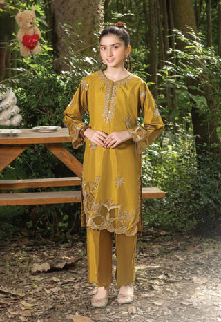 Kids Mustard Raw Silk Co-Ord